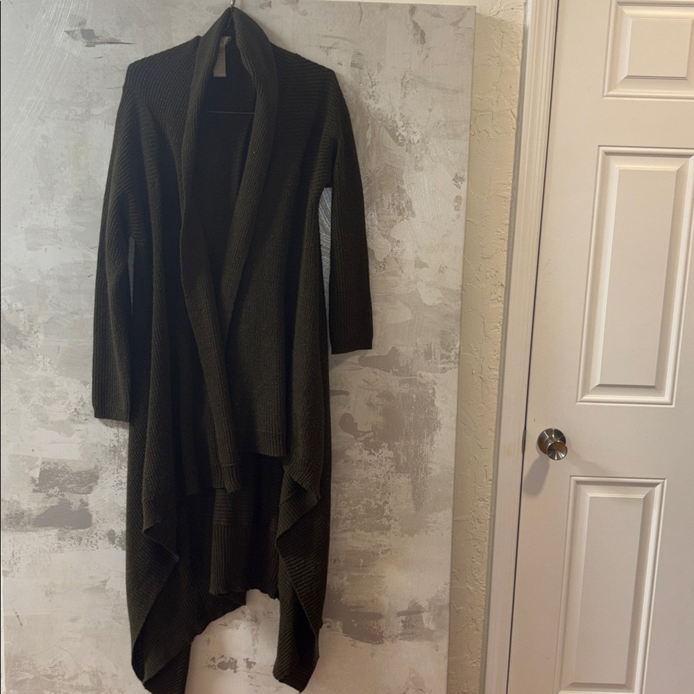 Miss Tina Olive Drape Open-Front Cardigan
